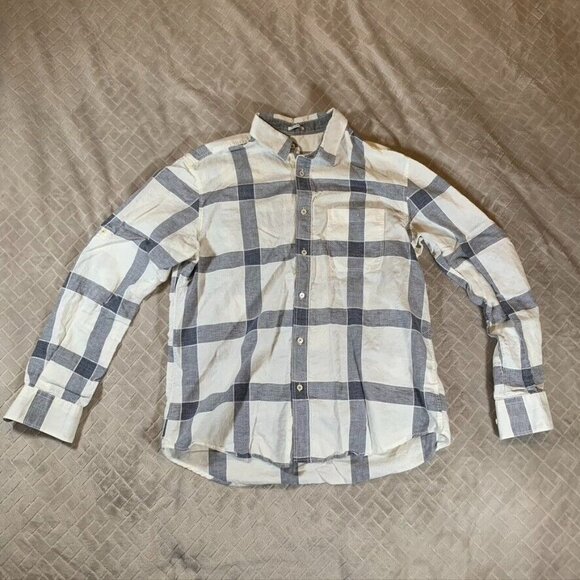Men's Casual Button Down Shirt - Blue and White Plaid - Picture 1 of 12